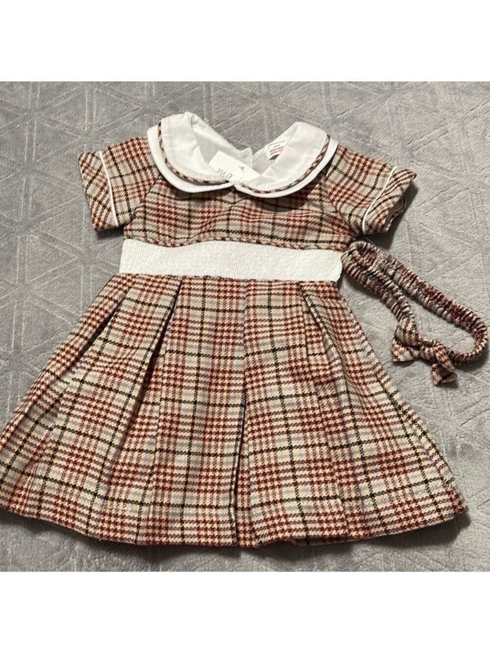 Plaid pleaded dress with matching headband